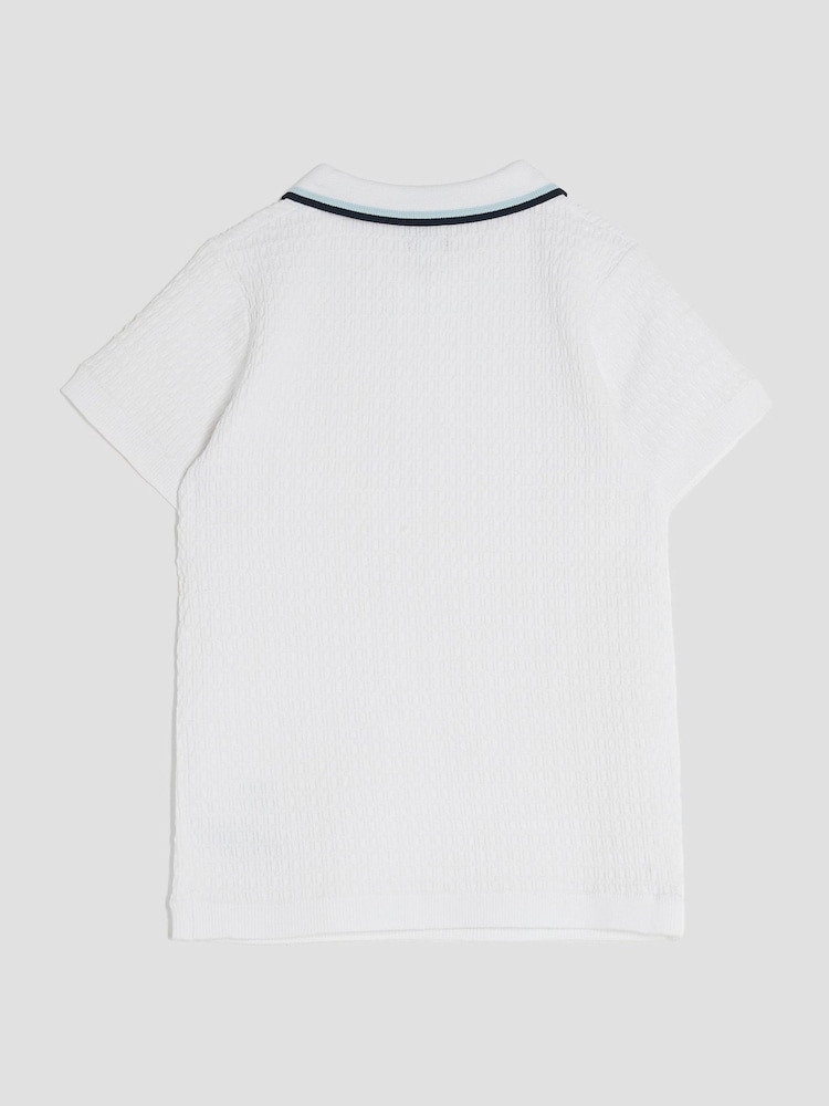 River Island White OB Zip Textured Polo Shirt - Image 2 of 4 River Island White OB Zip Textured Polo Shirt - Image 2 of 4