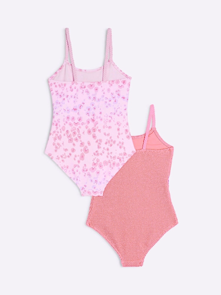 River Island Pink Girls Print Swimsuits 2 Pack - Image 2 of 4