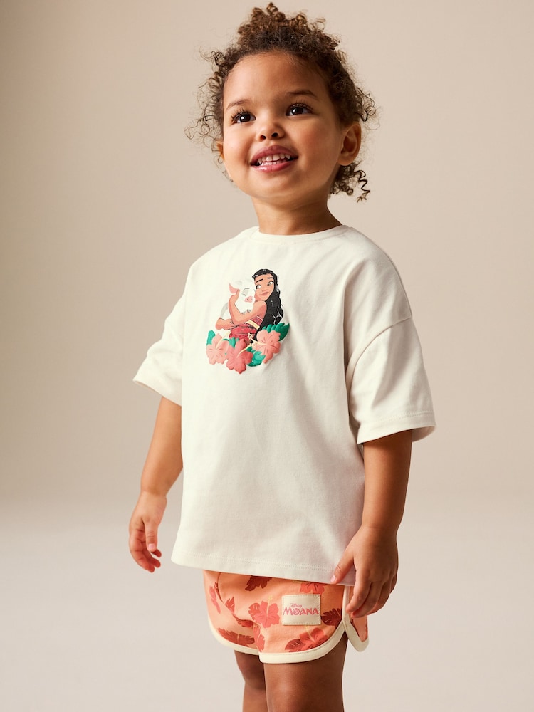 Coral/Ecru Disney Moana Short Sleeve Top and Shorts Set (3mths-7yrs) - Image 2 of 9