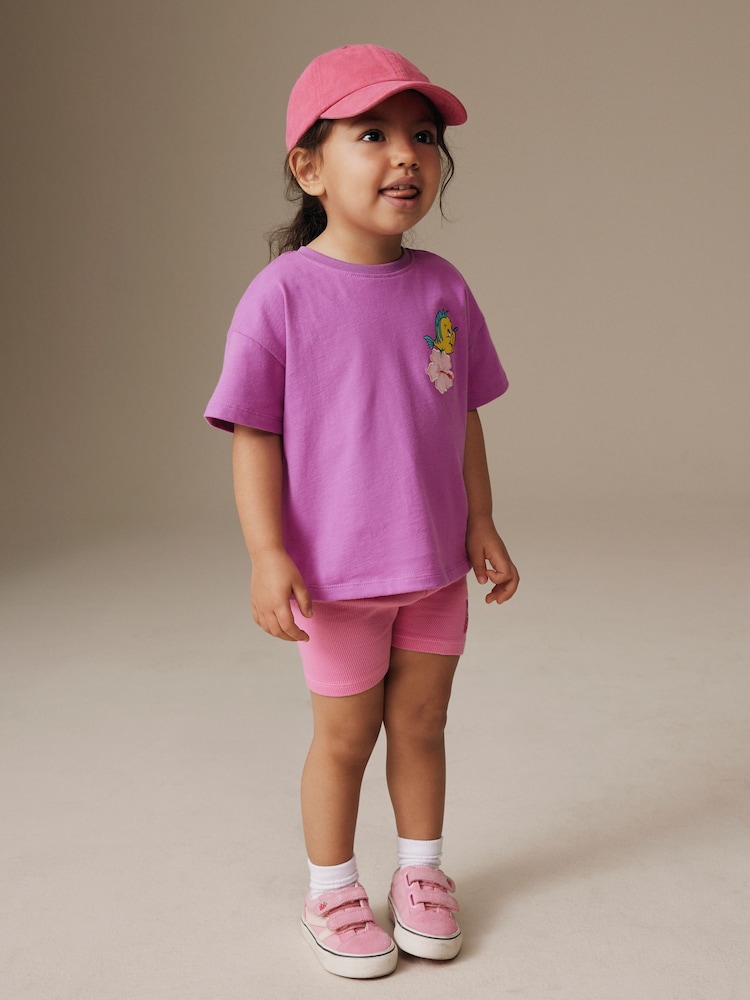 Purple Disney Little Mermaid Short Sleeve T-Shirt and Rib Cycle Shorts Set (3mths-7yrs) - Image 1 of 4