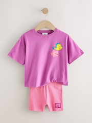 Purple Disney Little Mermaid Short Sleeve T-Shirt and Rib Cycle Shorts Set (3mths-7yrs) - Image 10 of 13