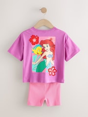 Purple Disney Little Mermaid Short Sleeve T-Shirt and Rib Cycle Shorts Set (3mths-7yrs) - Image 11 of 13