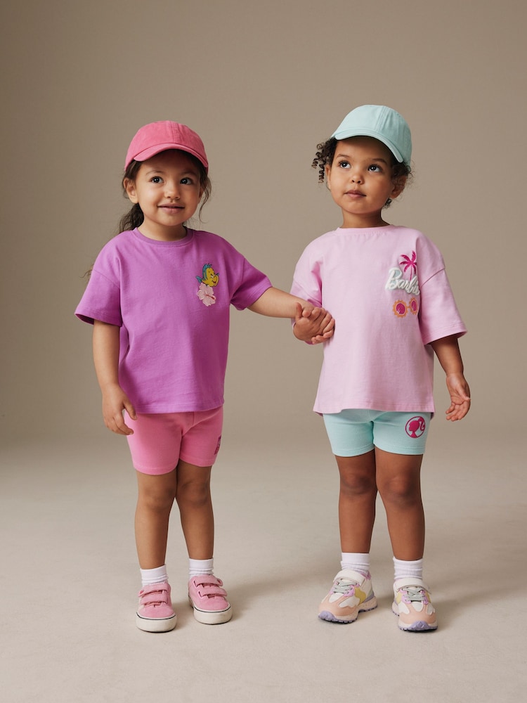 Purple Disney Little Mermaid Short Sleeve T-Shirt and Rib Cycle Shorts Set (3mths-7yrs) - Image 2 of 4