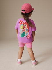 Purple Disney Little Mermaid Short Sleeve T-Shirt and Rib Cycle Shorts Set (3mths-7yrs) - Image 3 of 4
