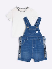 River Island Blue Baby Boy Denim Short Dungarees - Image 1 of 5