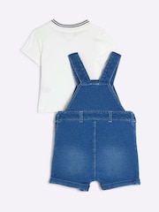 River Island Blue Baby Boy Denim Short Dungarees - Image 2 of 5