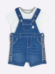 River Island Blue Baby Boy Denim Short Dungarees - Image 3 of 5