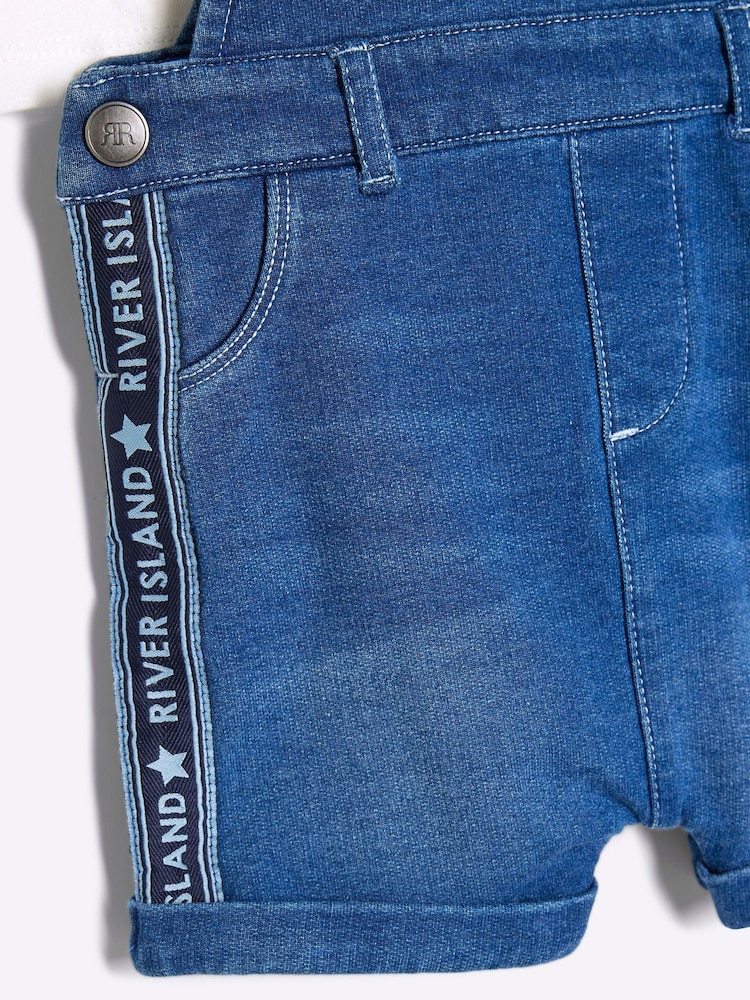 River Island Blue Baby Boy Denim Short Dungarees - Image 5 of 5 River Island Blue Baby Boy Denim Short Dungarees - Image 5 of 5