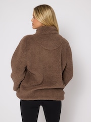 Loungeable Brown Borg Quarter  Zip Jumper - Image 2 of 6
