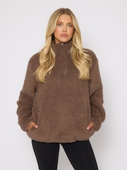 Loungeable Brown Borg Quarter  Zip Jumper - Image 3 of 6