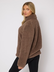 Loungeable Brown Borg Quarter  Zip Jumper - Image 4 of 6