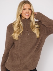 Loungeable Brown Borg Quarter  Zip Jumper - Image 5 of 6