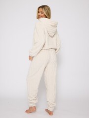Loungeable Brown Wavy Popcorn Fleece Wide Leg Trousers Co-ord Set - Image 3 of 6