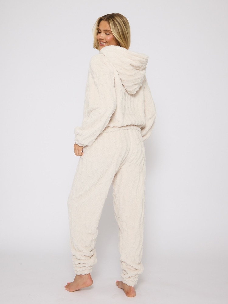 Buy Loungeable Beige Wavy Popcorn Fleece Quarter Zip Hoodie and