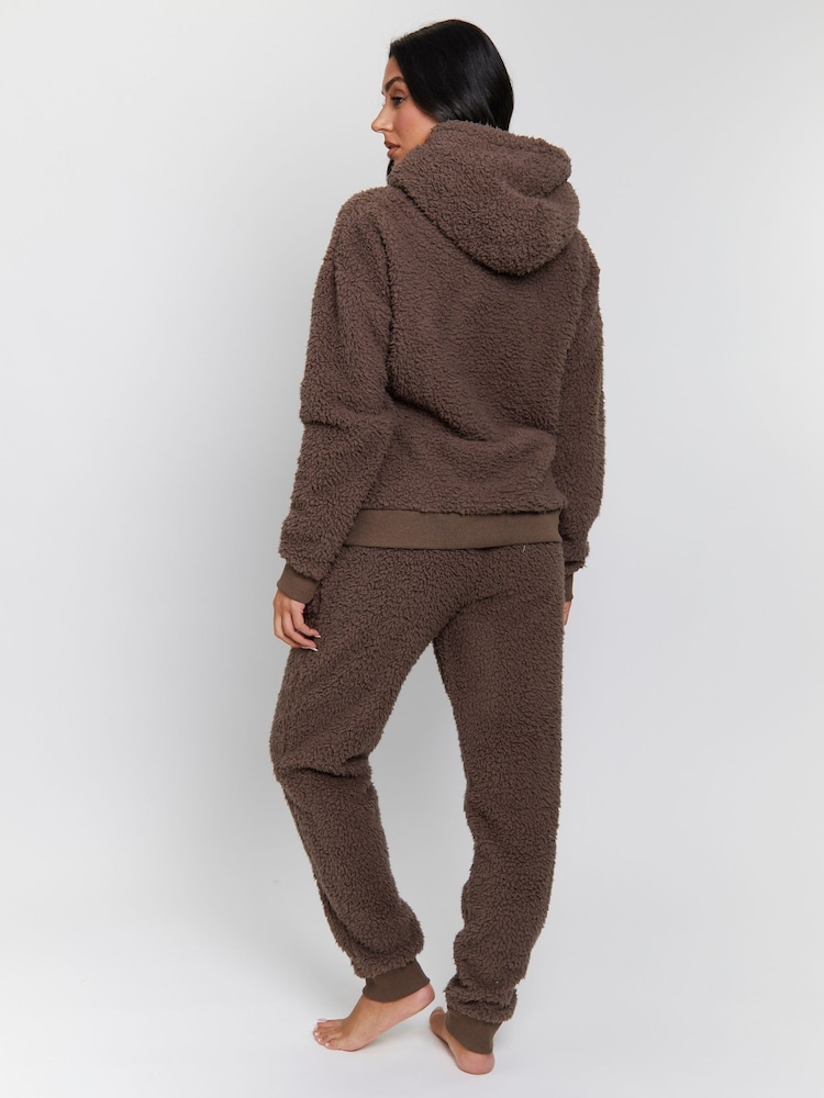 Loungeable Brown Borg Hoodie & Joggers Lounge Set - Image 2 of 6 Loungeable Brown Borg Hoodie & Joggers Lounge Set - Image 2 of 6