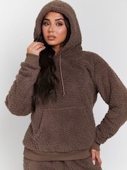 Loungeable Brown Borg Hoodie & Joggers Lounge Set - Image 4 of 6