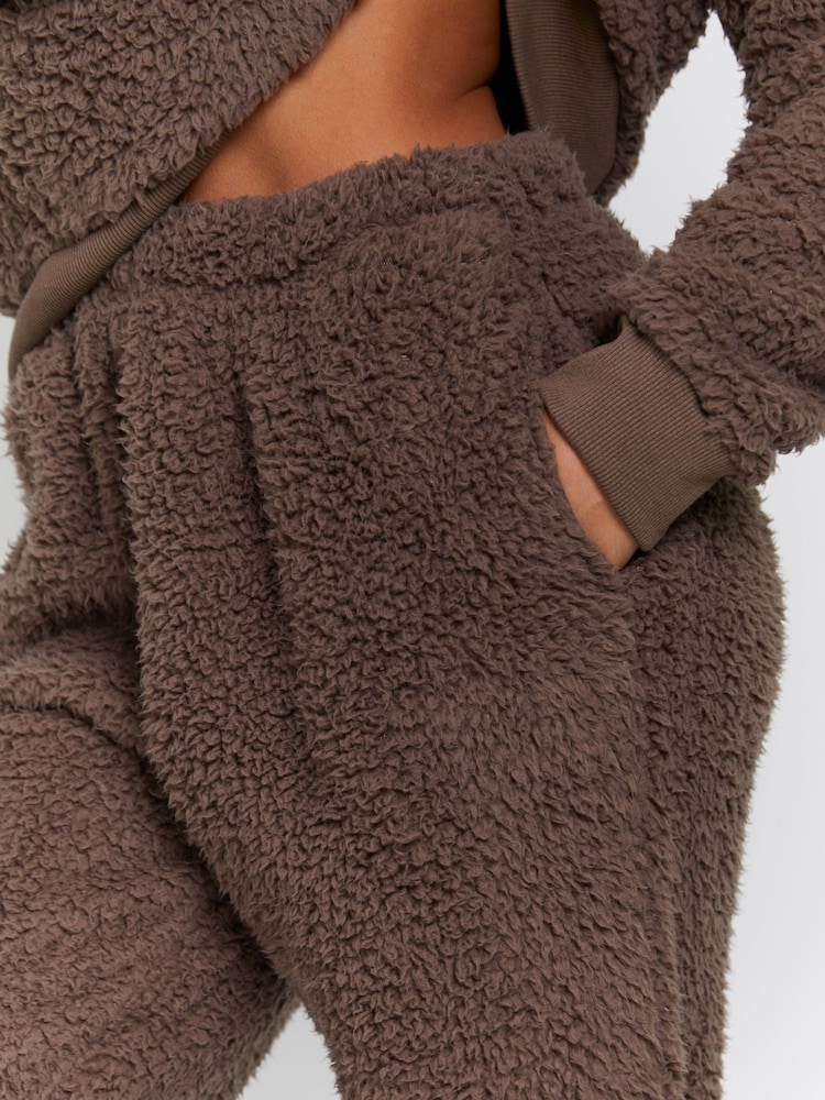 Loungeable Brown Borg Hoodie & Joggers Lounge Set - Image 6 of 6