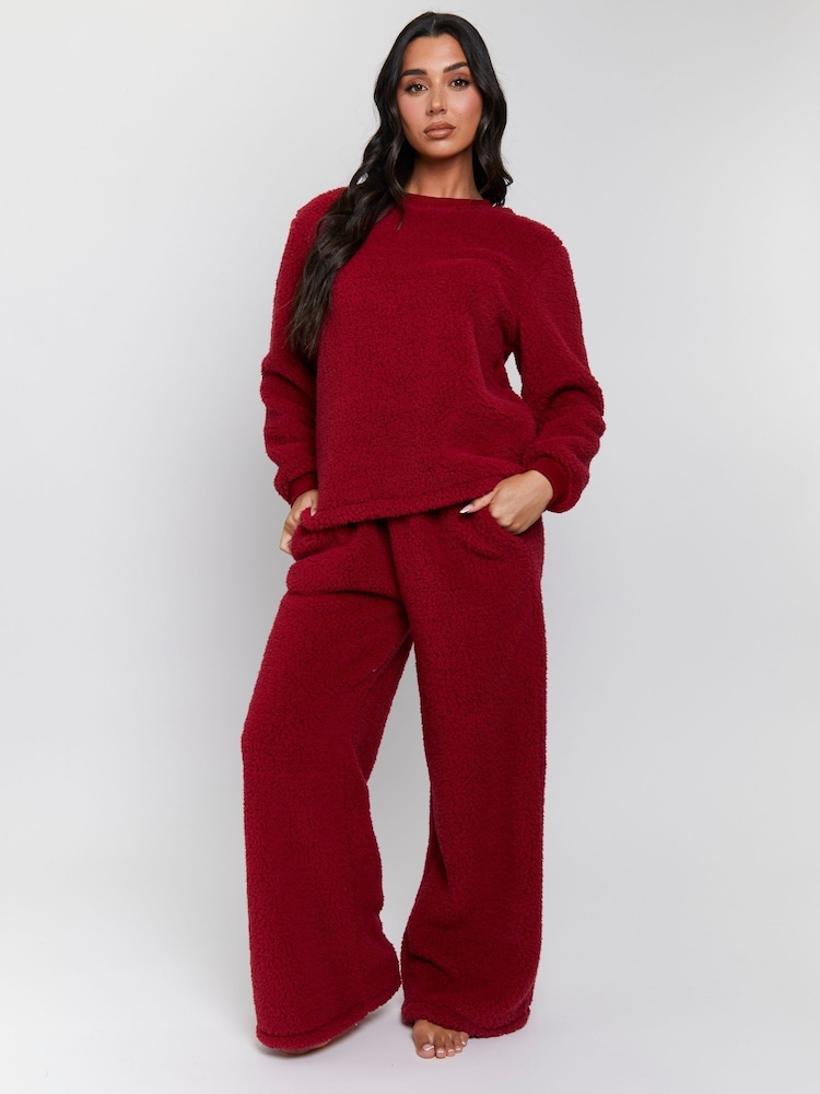 Loungeable Red Borg Jumper & Wide Leg Trousers Lounge Set - Image 1 of 5 Loungeable Red Borg Jumper & Wide Leg Trousers Lounge Set - Image 1 of 5