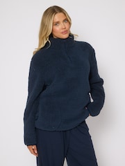 Loungeable Blue Borg Quarter  Zip Jumper - Image 1 of 4