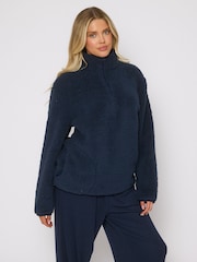 Loungeable Blue Borg Quarter  Zip Jumper - Image 2 of 4