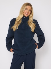 Loungeable Blue Borg Quarter  Zip Jumper - Image 3 of 4