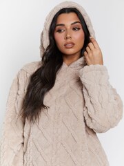 Loungeable Brown Cable Cutwork Hoodie and Luxury Fleece Trousers Set - Image 3 of 5