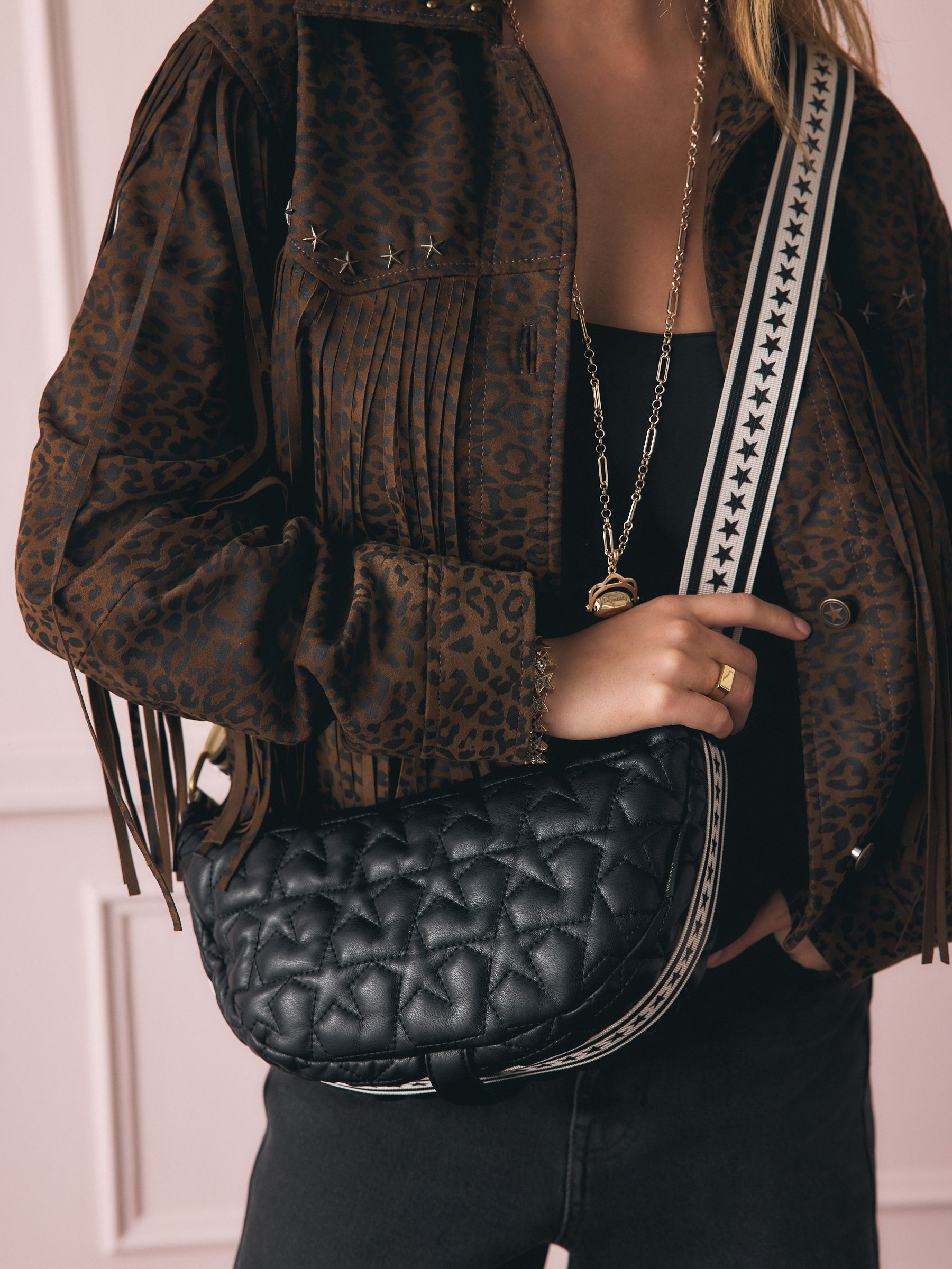 Buy Rockett St George Black Quilted Cross-Body Bag with Star Strap