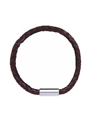 Bartlett Mens Leather Single Plaited Wrap Brown Bracelet - Image 1 of 4