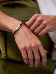 Bartlett Mens Leather Single Plaited Wrap Brown Bracelet - Image 2 of 4