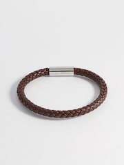 Bartlett Mens Leather Single Plaited Wrap Brown Bracelet - Image 3 of 4