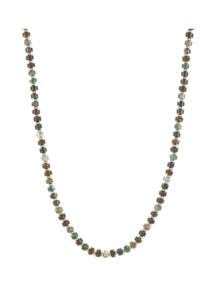 Bartlett Mens Silver Tone Mixed Green Gemstone Rondelle Necklace - Image 1 of 4