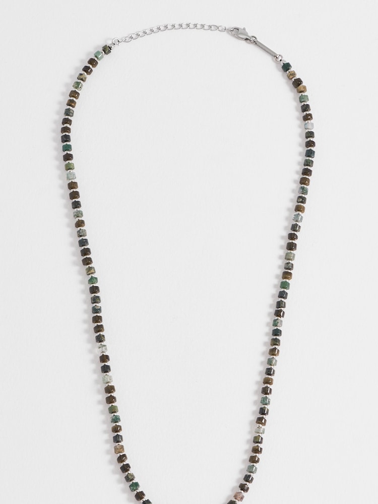 Bartlett Mens Silver Tone Mixed Green Gemstone Rondelle Necklace - Image 2 of 4