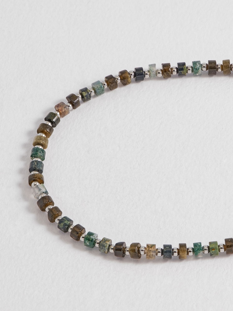Bartlett Mens Silver Tone Mixed Green Gemstone Rondelle Necklace - Image 4 of 4