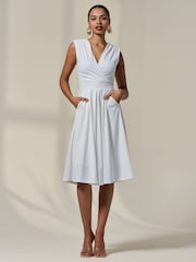 Jolie Moi White Plain Sleeveless Midi Dress - Image 1 of 6