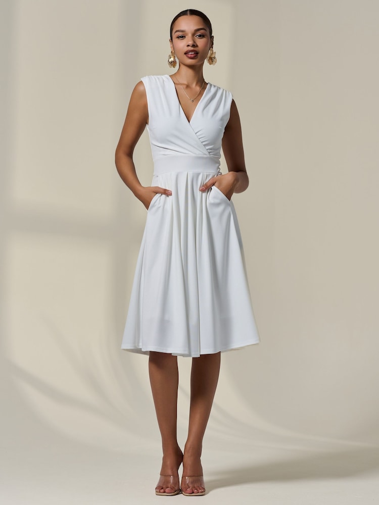 Jolie Moi White Plain Sleeveless Midi Dress - Image 1 of 6 Jolie Moi White Plain Sleeveless Midi Dress - Image 1 of 6