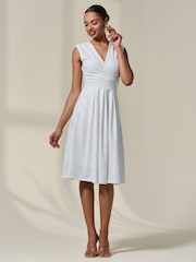 Jolie Moi White Plain Sleeveless Midi Dress - Image 3 of 6