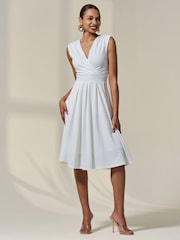 Jolie Moi White Plain Sleeveless Midi Dress - Image 5 of 6