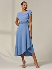 Синий - Jolie Moi Asymmetric Cowl Neck Midi Dress - Изображение 1 из 6