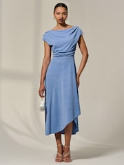 Синий - Jolie Moi Asymmetric Cowl Neck Midi Dress - Изображение 3 из 6