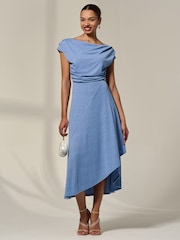 Синий - Jolie Moi Asymmetric Cowl Neck Midi Dress - Изображение 4 из 6
