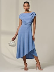 Синий - Jolie Moi Asymmetric Cowl Neck Midi Dress - Изображение 5 из 6