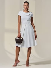 Jolie Moi White Collared Cap Sleeve Midi Dress - Image 1 of 6