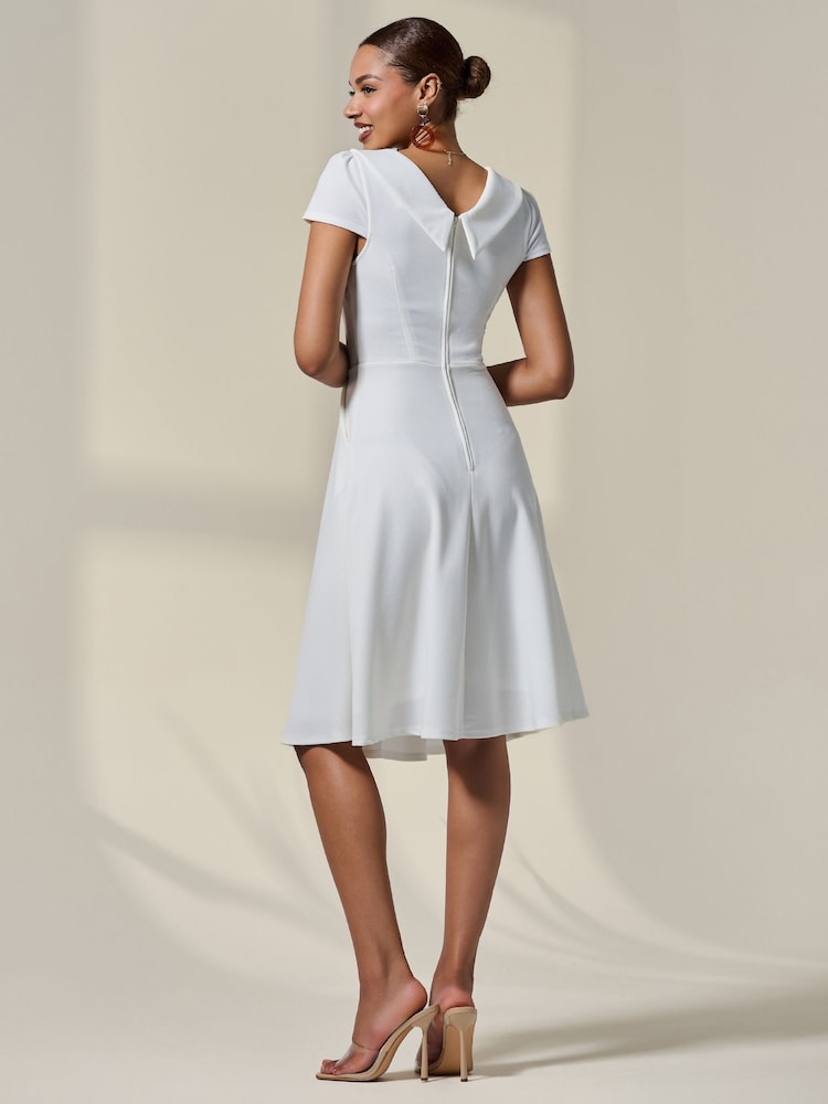 Jolie Moi White Collared Cap Sleeve Midi Dress - Image 2 of 6 Jolie Moi White Collared Cap Sleeve Midi Dress - Image 2 of 6