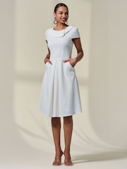 Jolie Moi White Collared Cap Sleeve Midi Dress - Image 3 of 6