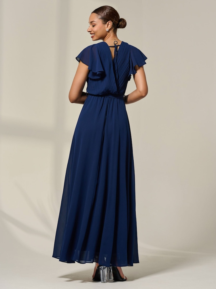 Jolie Moi Blue Chiffon Flutter Sleeve Maxi Dress - Image 2 of 6