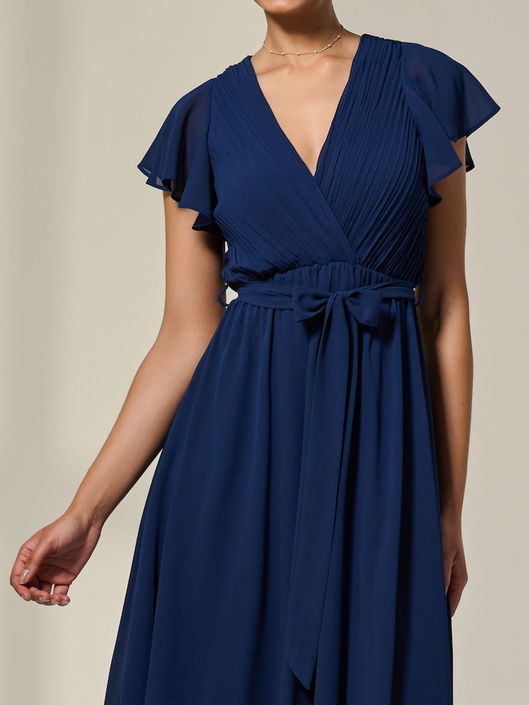 Jolie Moi Blue Chiffon Flutter Sleeve Maxi Dress - Image 6 of 6