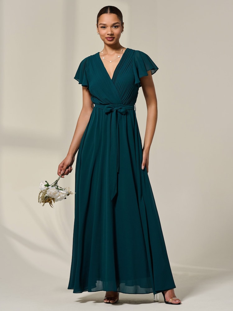 Jolie Moi Green Chiffon Flutter Sleeve Maxi Dress - Image 1 of 6