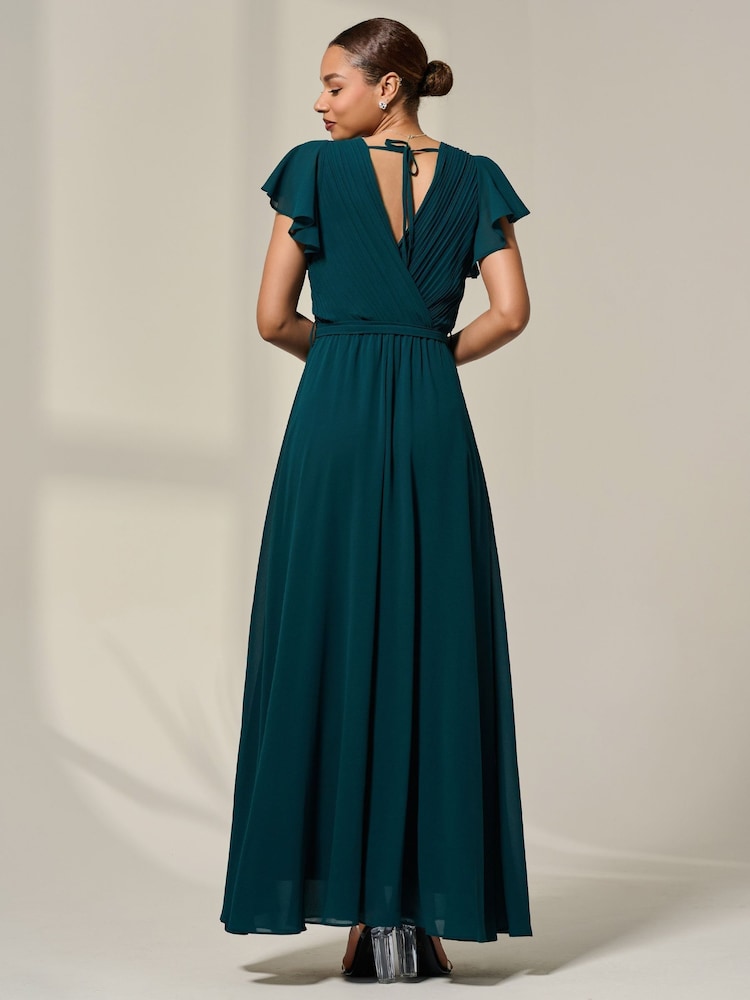 Jolie Moi Green Chiffon Flutter Sleeve Maxi Dress - Image 2 of 6