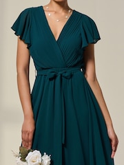 Jolie Moi Green Chiffon Flutter Sleeve Maxi Dress - Image 6 of 6
