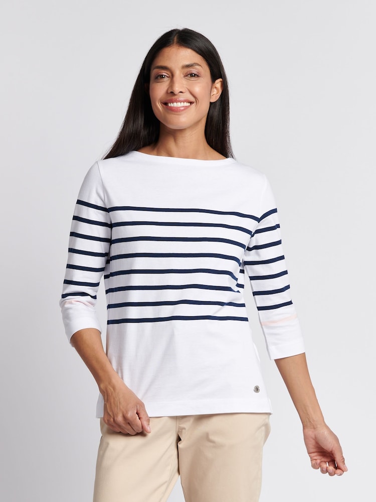 U.S. Polo Assn. Womens Stripe 3/4 Sleeve Boatneck T-Shirt - Imagen 1 de 7